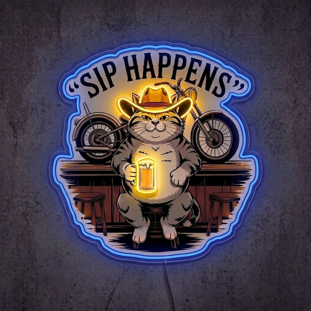 ShineNeon™ Sip Happens Cowboy Cat Bar Neon Sign USB Power - Shineneon