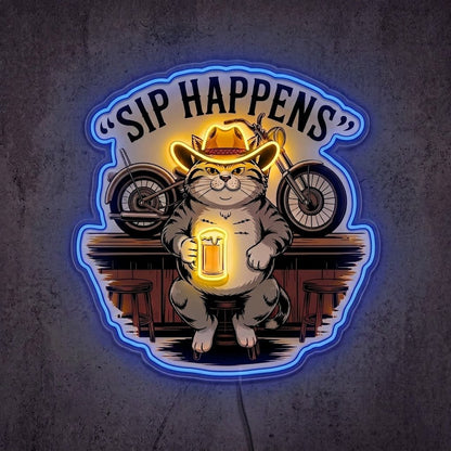 ShineNeon™ Sip Happens Cowboy Cat Bar Neon Sign USB Power - Shineneon