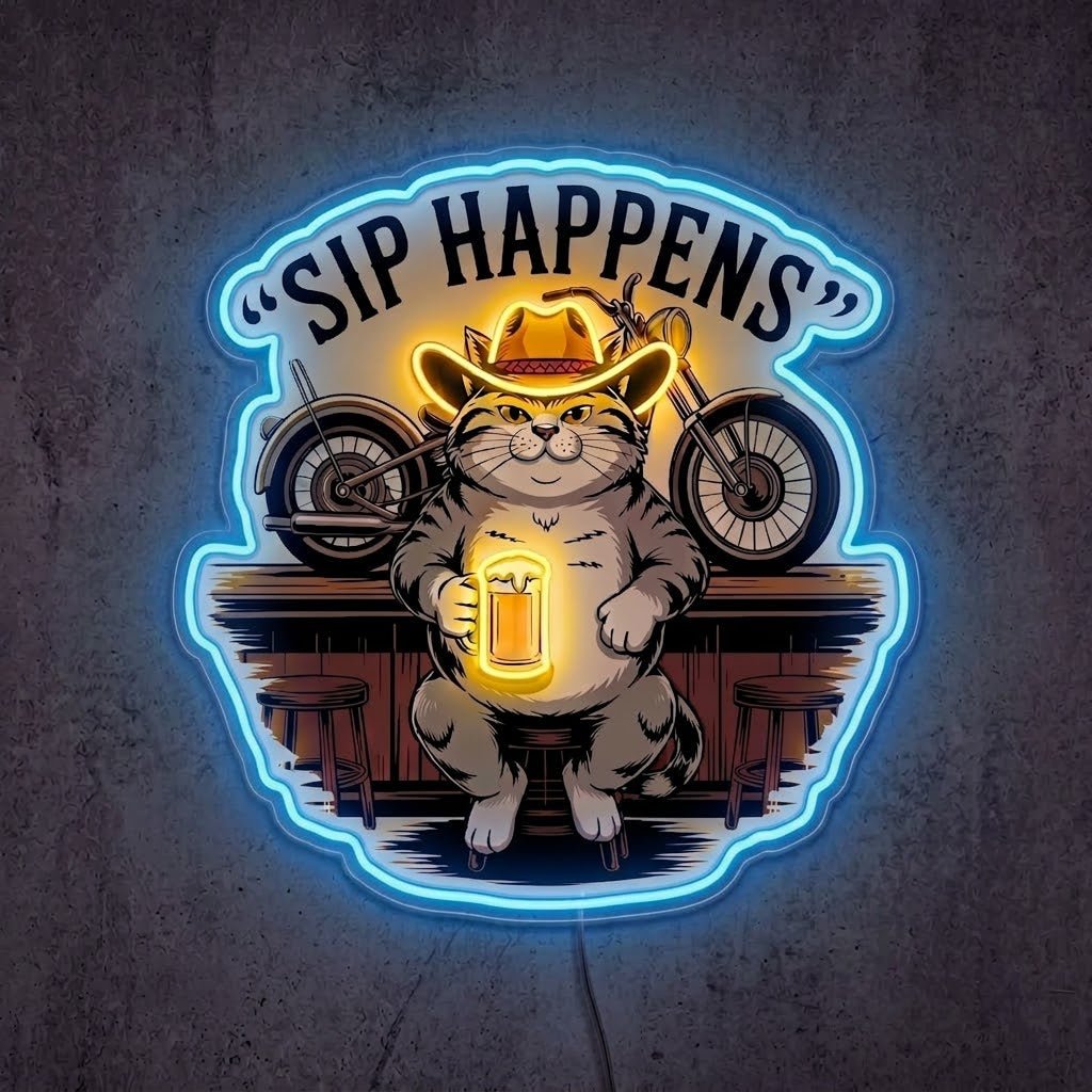 ShineNeon™ Sip Happens Cowboy Cat Bar Neon Sign USB Power - Shineneon