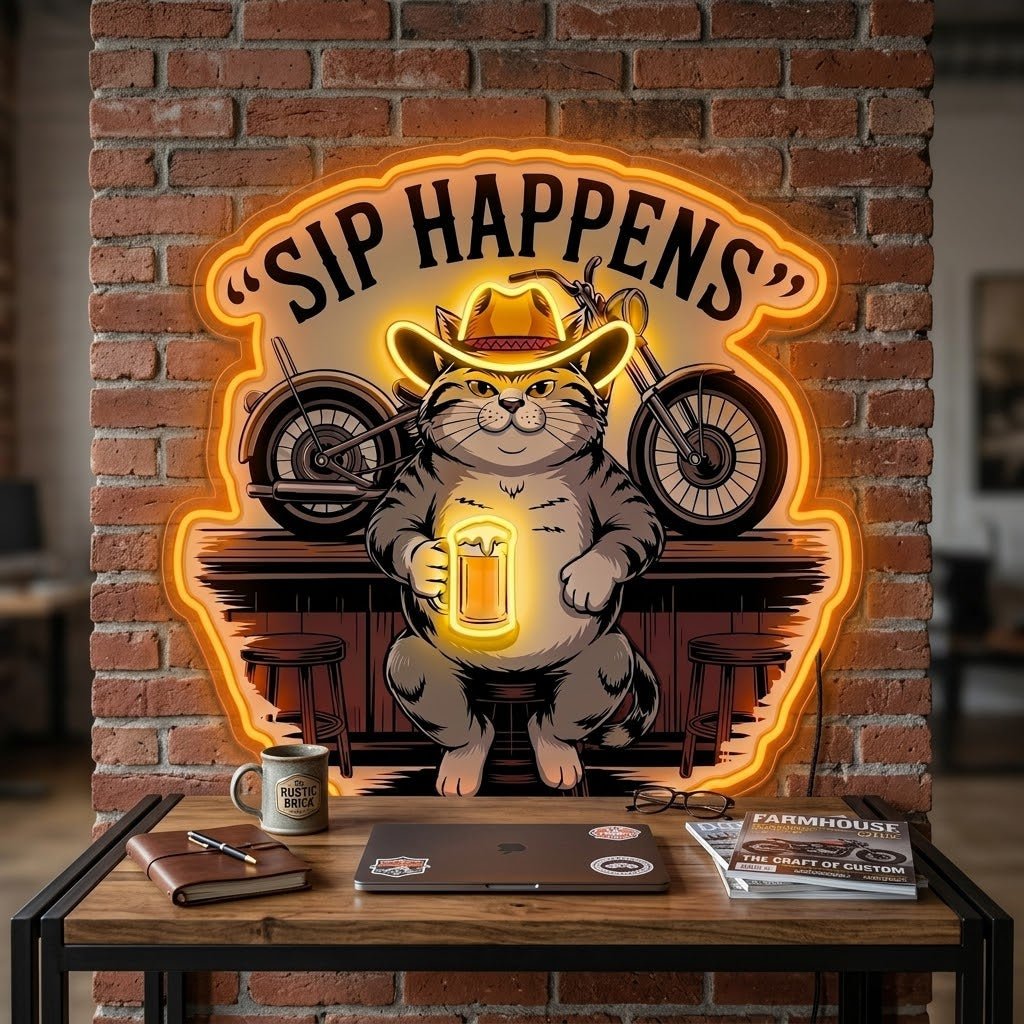 ShineNeon™ Sip Happens Cowboy Cat Bar Neon Sign USB Power - Shineneon