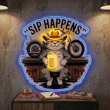 ShineNeon™ Sip Happens Cowboy Cat Bar Neon Sign USB Power - Shineneon