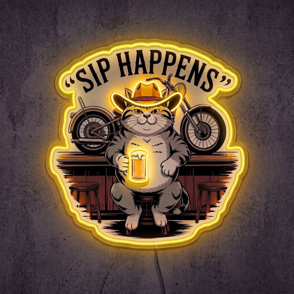 ShineNeon™ Sip Happens Cowboy Cat Bar Neon Sign USB Power - Shineneon