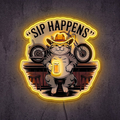 ShineNeon™ Sip Happens Cowboy Cat Bar Neon Sign USB Power - Shineneon