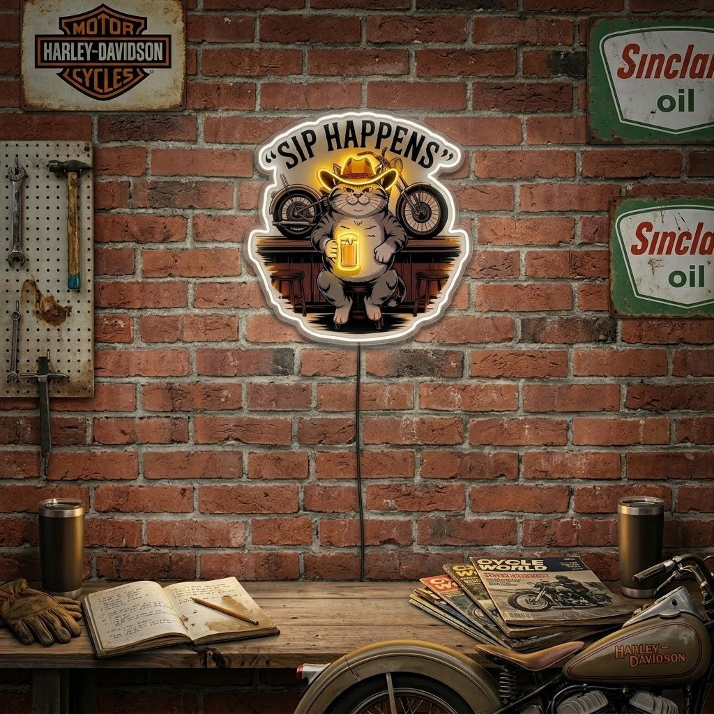 ShineNeon™ Sip Happens Cowboy Cat Bar Neon Sign USB Power - Shineneon