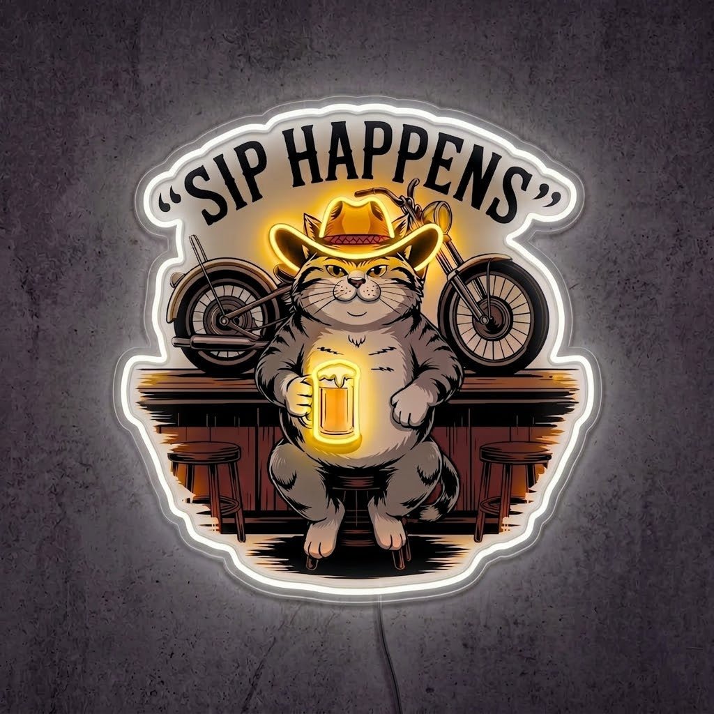 ShineNeon™ Sip Happens Cowboy Cat Bar Neon Sign USB Power - Shineneon