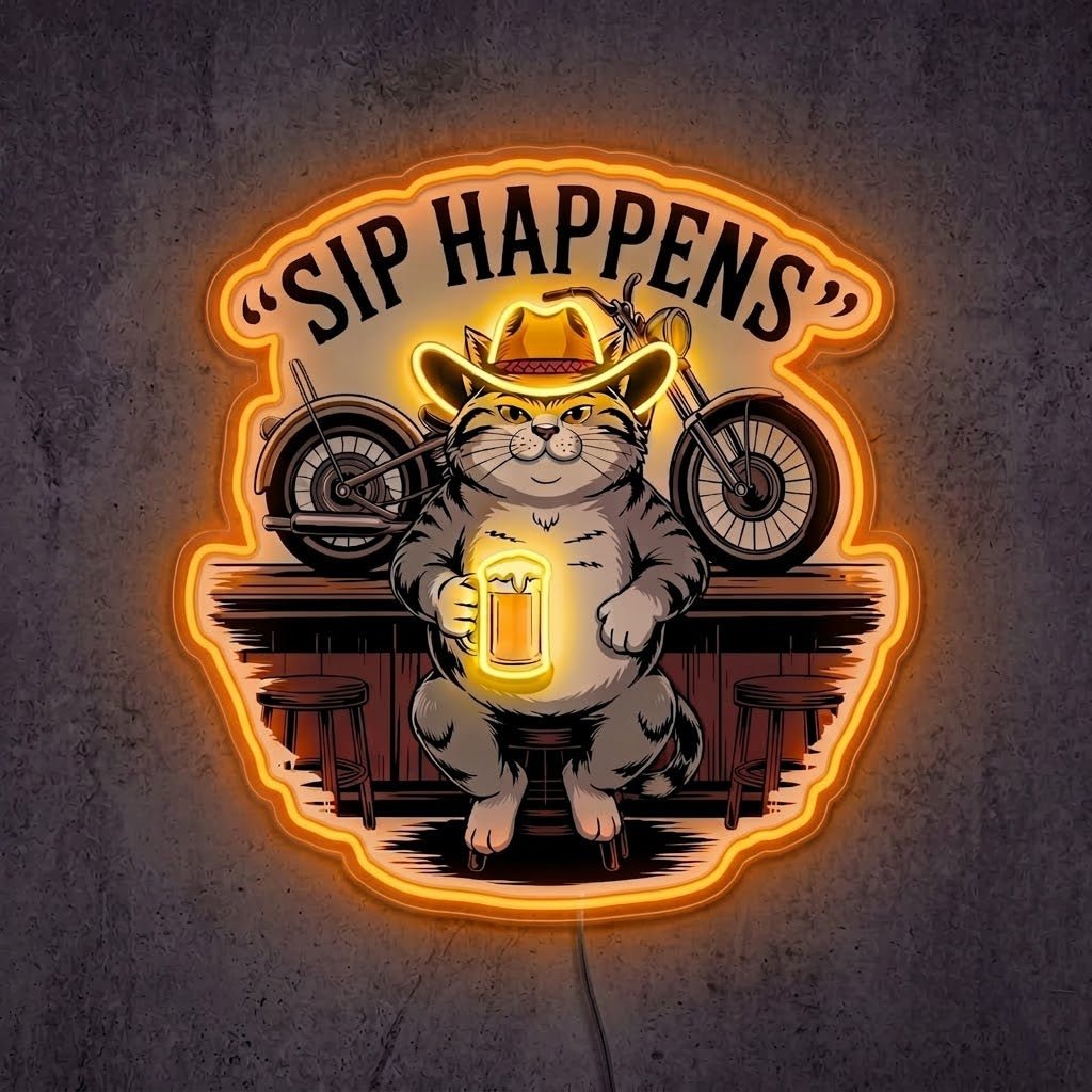 ShineNeon™ Sip Happens Cowboy Cat Bar Neon Sign USB Power - Shineneon