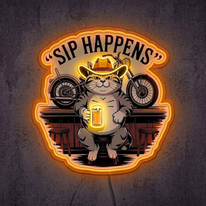 ShineNeon™ Sip Happens Cowboy Cat Bar Neon Sign USB Power - Shineneon