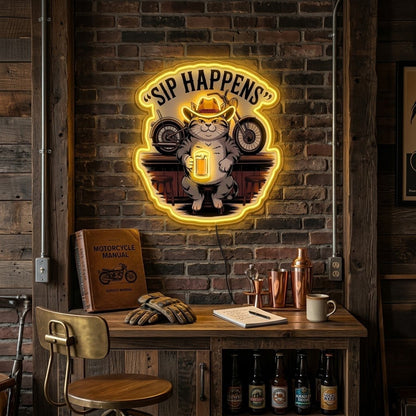 ShineNeon™ Sip Happens Cowboy Cat Bar Neon Sign USB Power - Shineneon