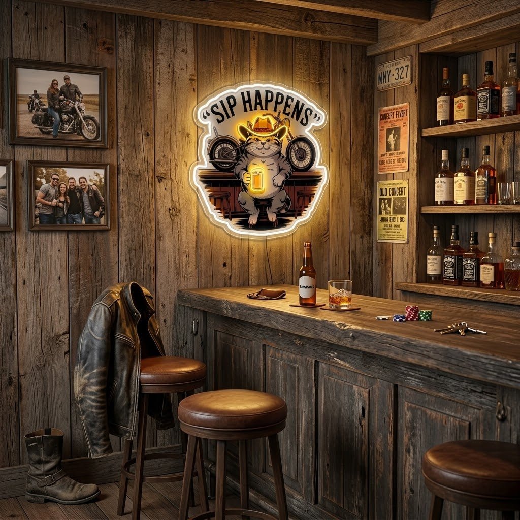 ShineNeon™ Sip Happens Cowboy Cat Bar Neon Sign USB Power - Shineneon