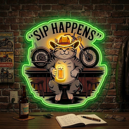 ShineNeon™ Sip Happens Cowboy Cat Bar Neon Sign USB Power - Shineneon