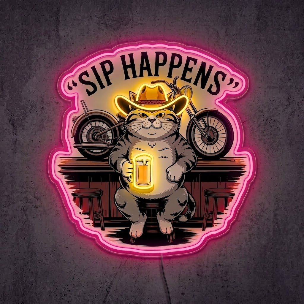 ShineNeon™ Sip Happens Cowboy Cat Bar Neon Sign USB Power - Shineneon