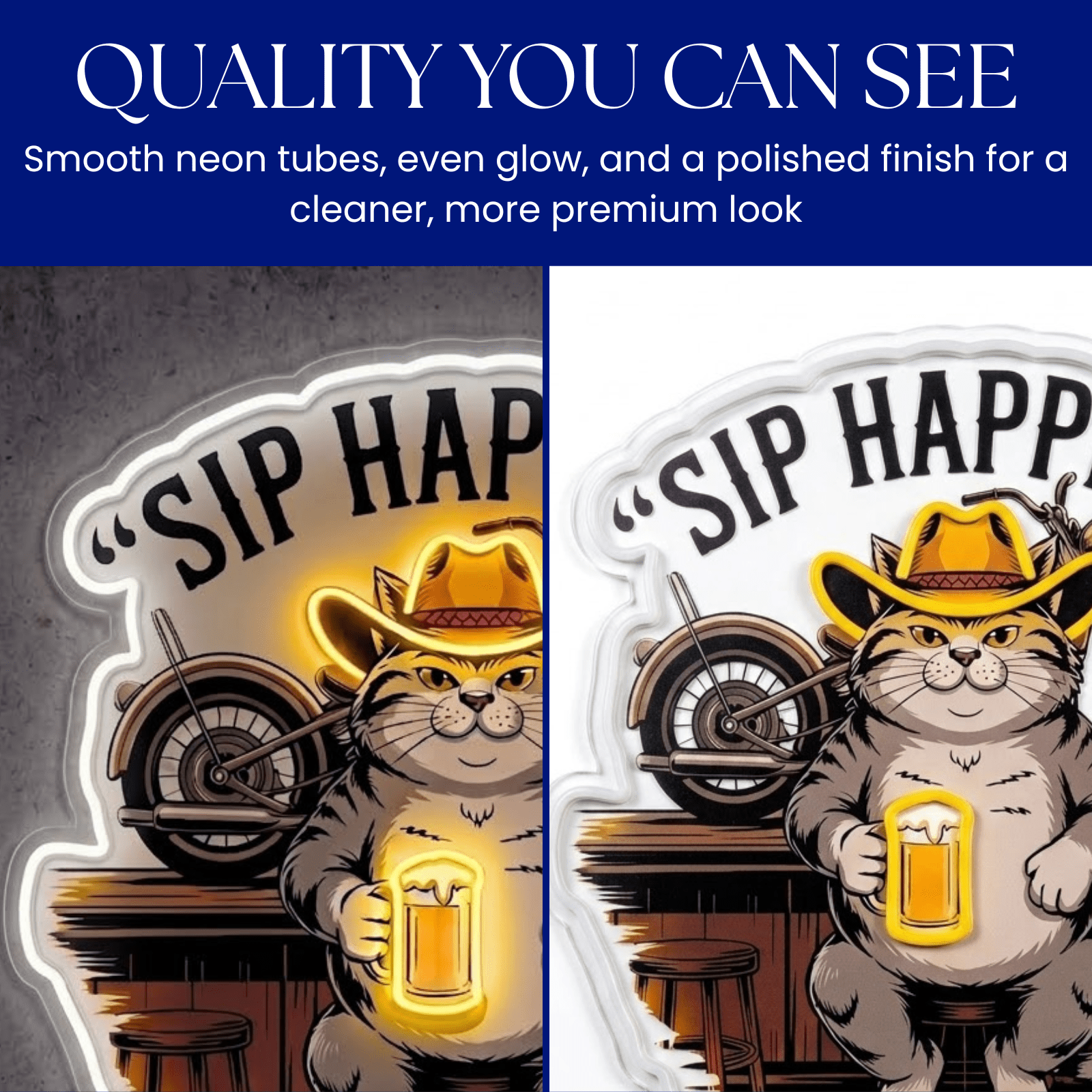 ShineNeon™ Sip Happens Cowboy Cat Bar Neon Sign USB Power - Shineneon