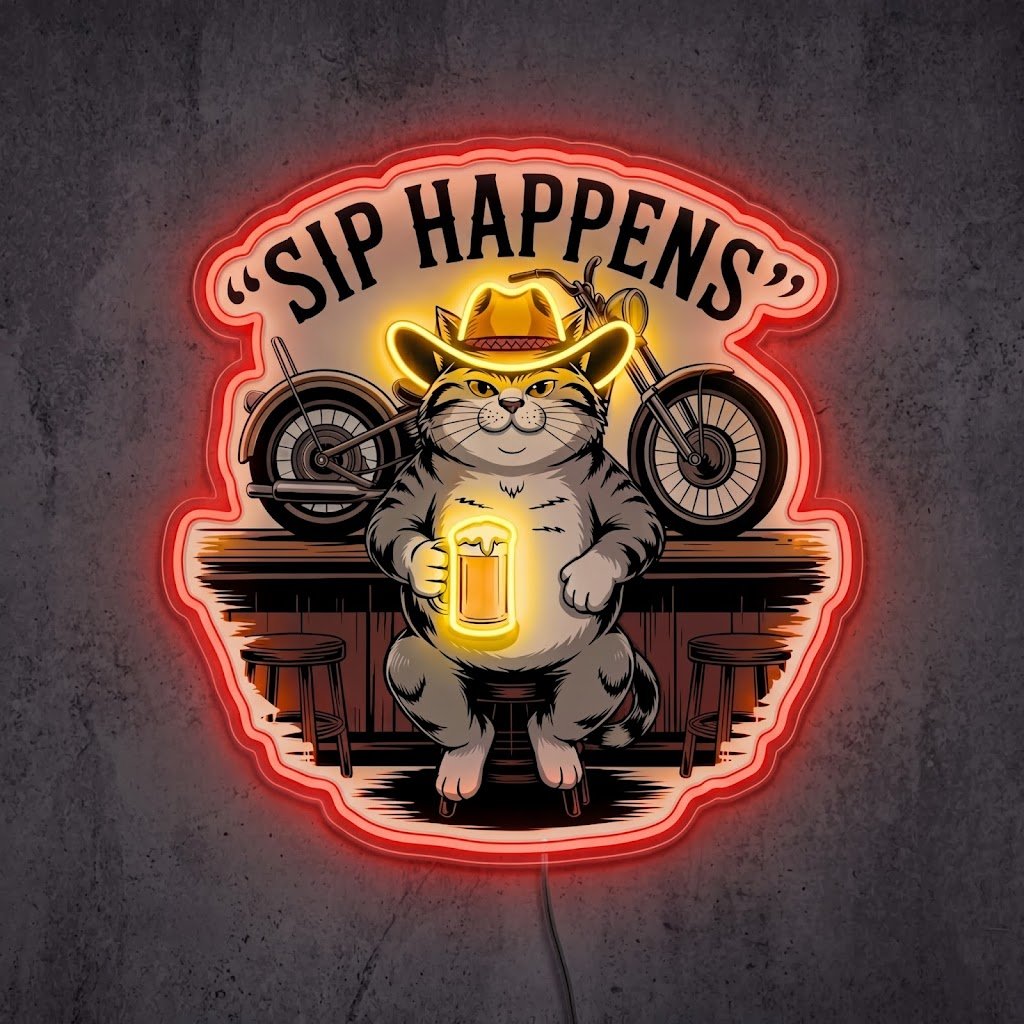 ShineNeon™ Sip Happens Cowboy Cat Bar Neon Sign USB Power - Shineneon