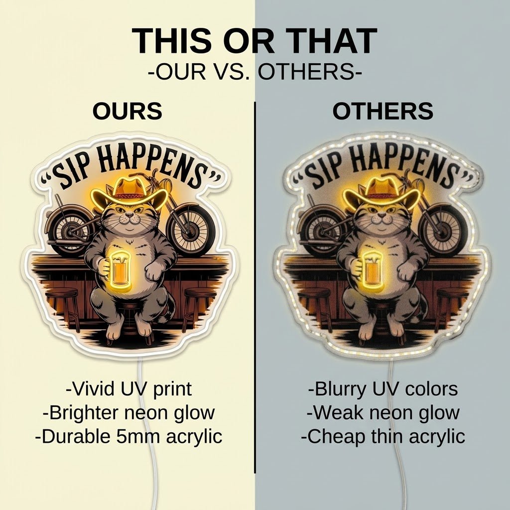 ShineNeon™ Sip Happens Cowboy Cat Bar Neon Sign USB Power - Shineneon
