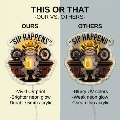 ShineNeon™ Sip Happens Cowboy Cat Bar Neon Sign USB Power - Shineneon