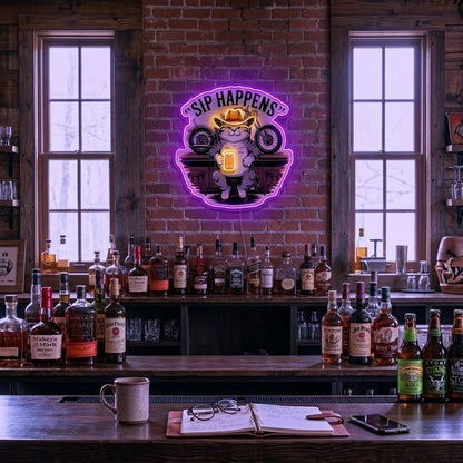ShineNeon™ Sip Happens Cowboy Cat Bar Neon Sign USB Power - Shineneon