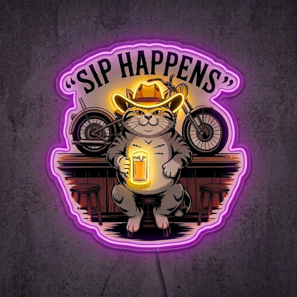 ShineNeon™ Sip Happens Cowboy Cat Bar Neon Sign USB Power - Shineneon