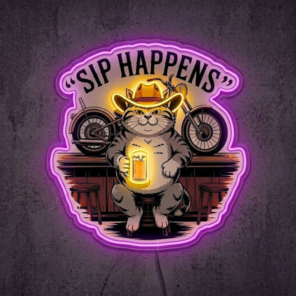 ShineNeon™ Sip Happens Cowboy Cat Bar Neon Sign USB Power - Shineneon