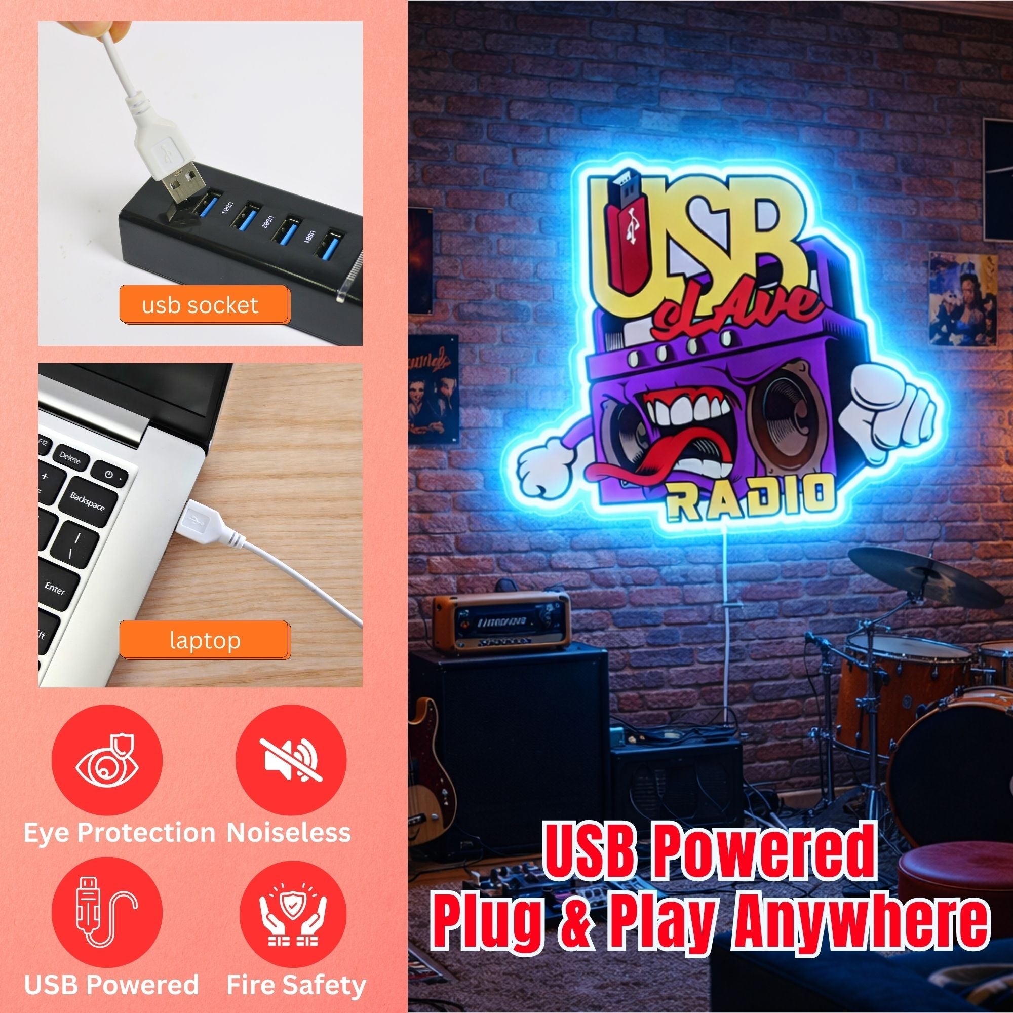 ShineNeon™ Slave Radio LED Neon Sign Wall Decor for Studio & Bar (USB Power) - Shineneon