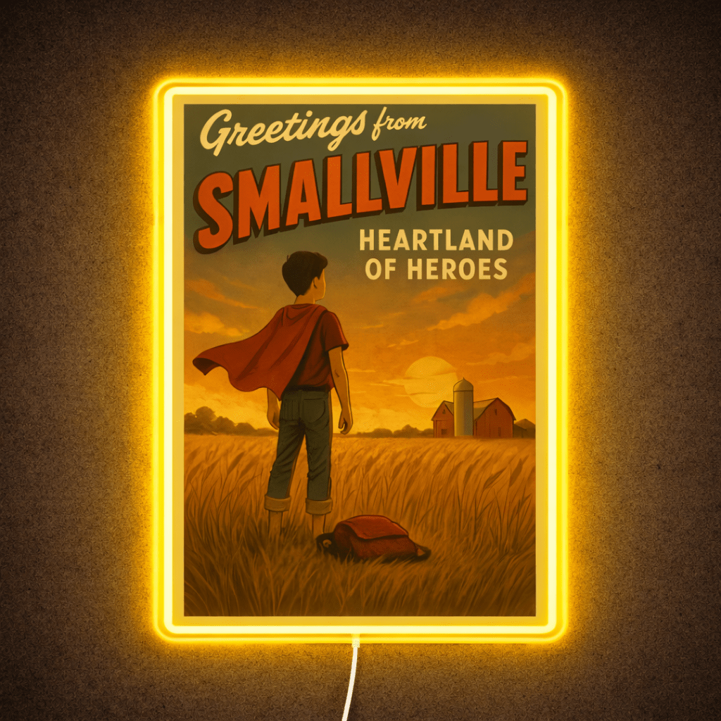 ShineNeonâ„?Smallville Heartland of Heroes LED Sign - Vintage Comic Wall Decor for Home Office - Shineneon