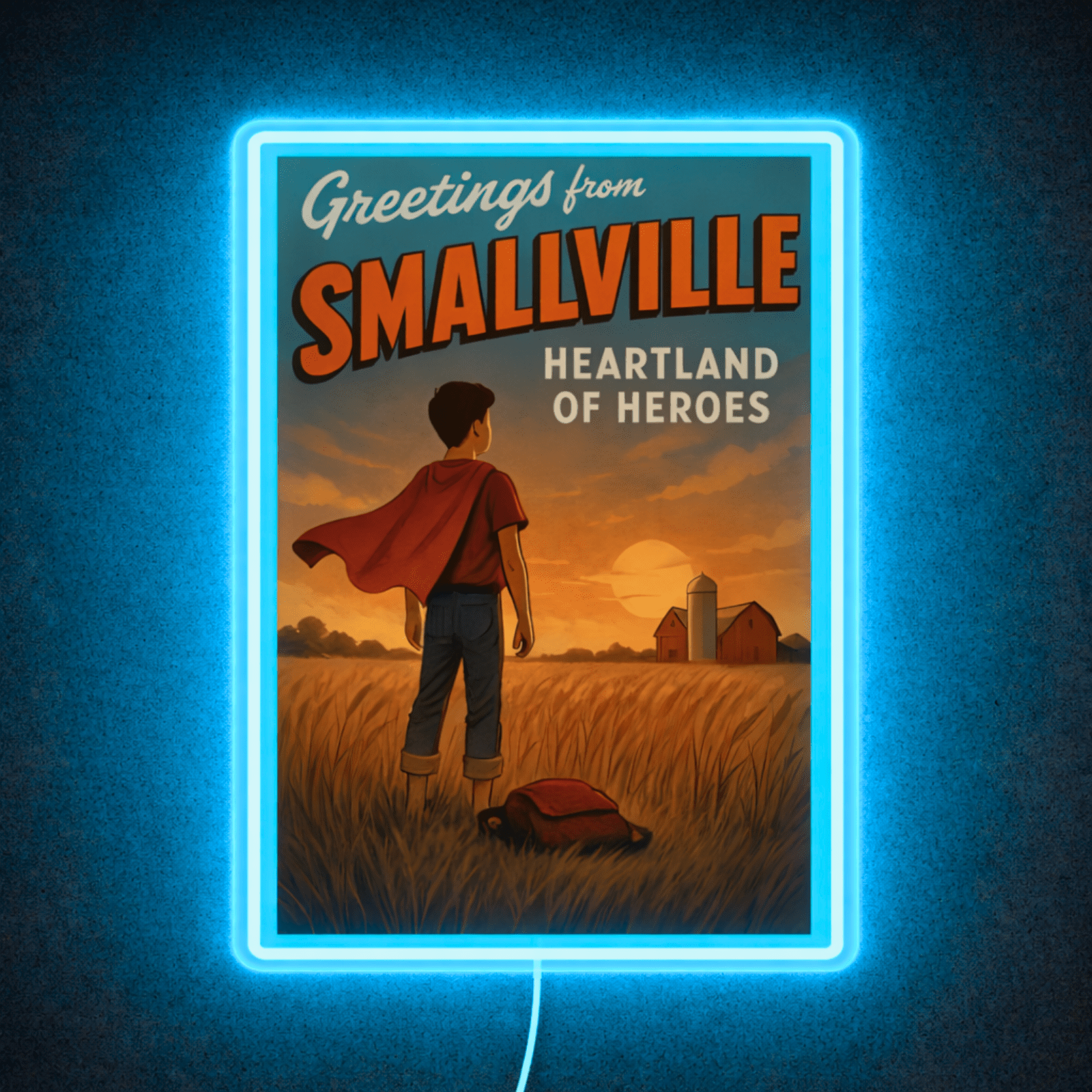 ShineNeonâ„?Smallville Heartland of Heroes LED Sign - Vintage Comic Wall Decor for Home Office - Shineneon