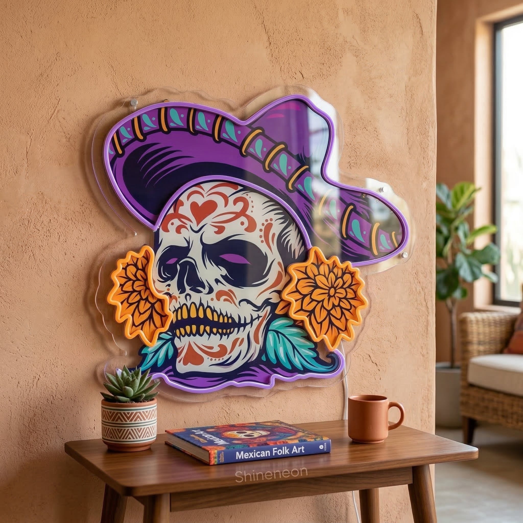 ShineNeon™ Sombrero Sugar Skull Neon Sign - Vibrant Day of the Dead Wall Decor for Man Cave - Shineneon