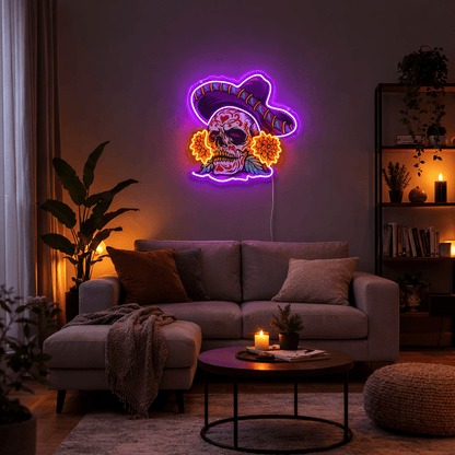 ShineNeon™ Sombrero Sugar Skull Neon Sign - Vibrant Day of the Dead Wall Decor for Man Cave - Shineneon