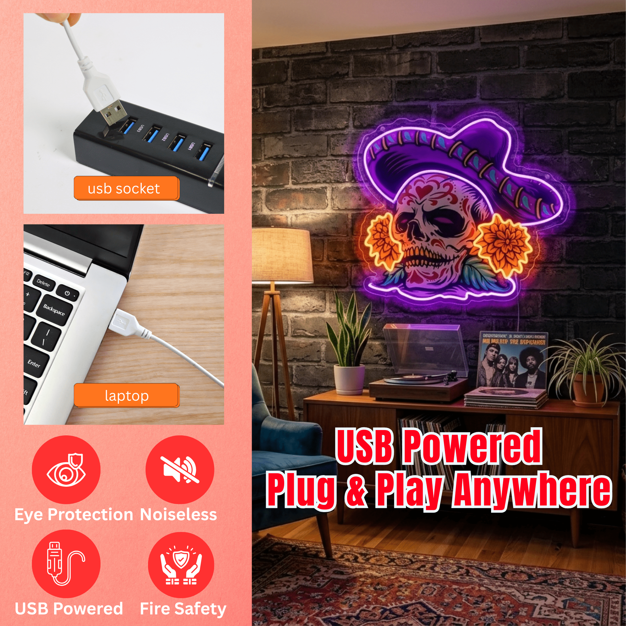 ShineNeon™ Sombrero Sugar Skull Neon Sign - Vibrant Day of the Dead Wall Decor for Man Cave - Shineneon