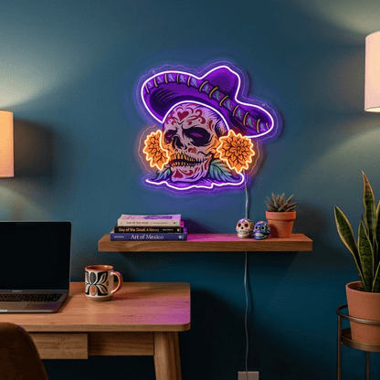 ShineNeon™ Sombrero Sugar Skull Neon Sign - Vibrant Day of the Dead Wall Decor for Man Cave - Shineneon