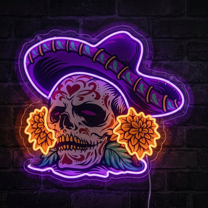 ShineNeon™ Sombrero Sugar Skull Neon Sign - Vibrant Day of the Dead Wall Decor for Man Cave - Shineneon