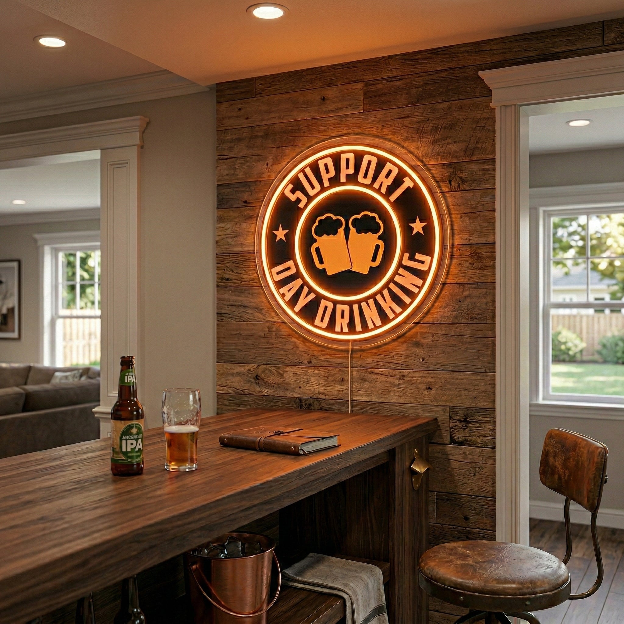 ShineNeon™ Support Day Drinking LED Neon Sign Beer Bar Decor Man Cave USB Powered - Shineneon