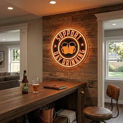 ShineNeon™ Support Day Drinking LED Neon Sign Beer Bar Decor Man Cave USB Powered - Shineneon