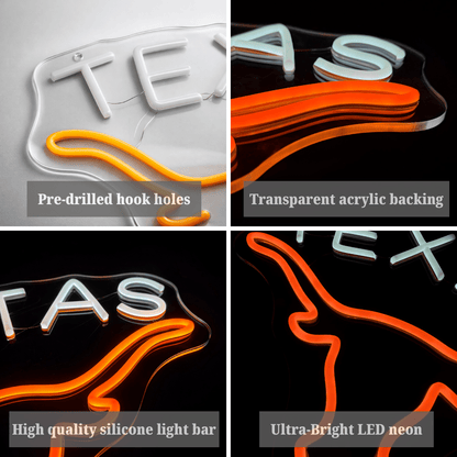 ShineNeon™ Texas Longhorn LED Neon Sign - Orange & White Western Decor for Bar Game Room or Man Cave - Shineneon