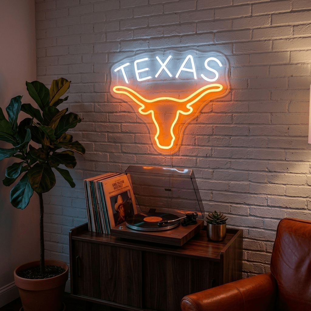 ShineNeon™ Texas Longhorn LED Neon Sign - Orange & White Western Decor for Bar Game Room or Man Cave - Shineneon