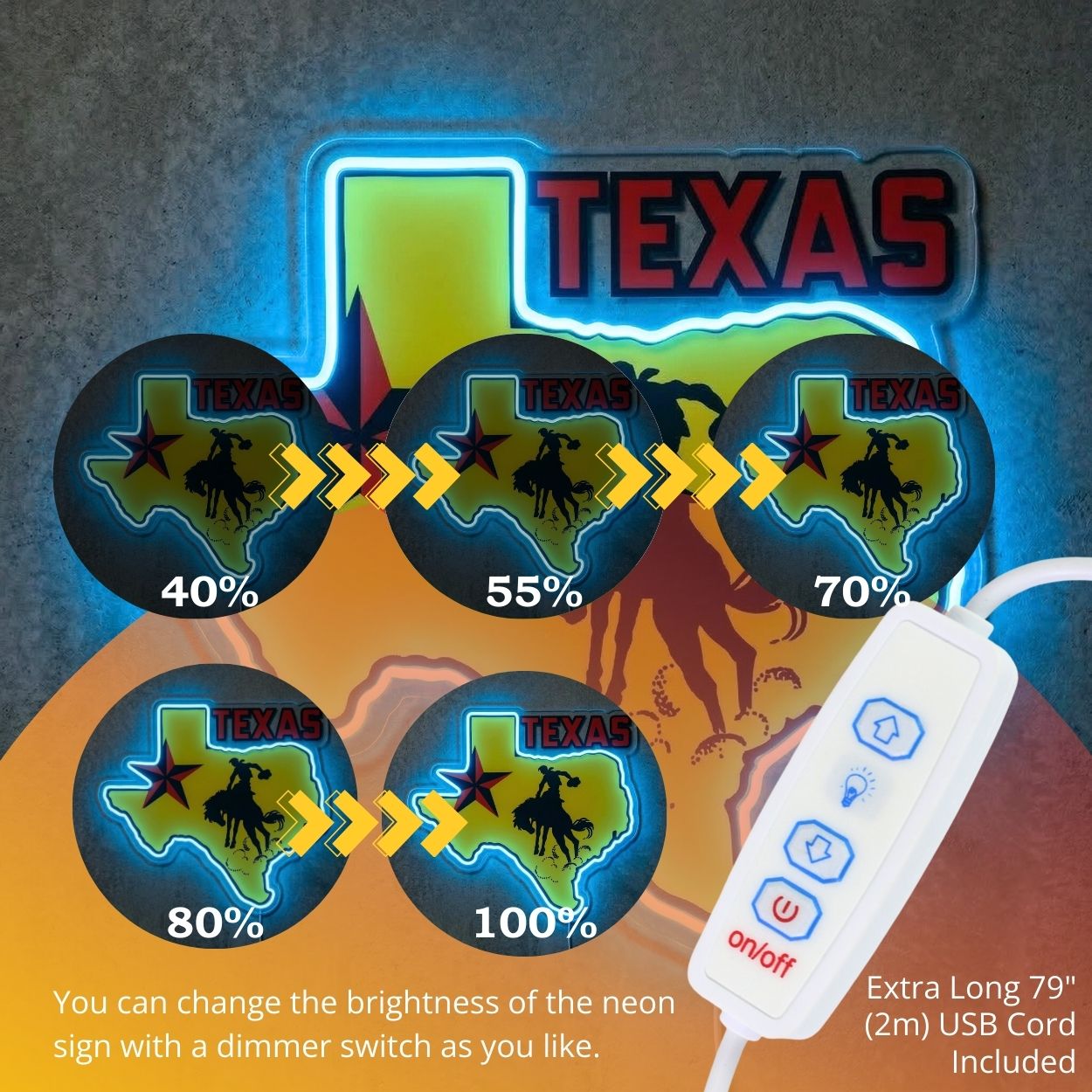 ShineNeon™ Texas State Pride Neon Sign Bucking Bronco Western Wall Decor USB Powered - Shineneon