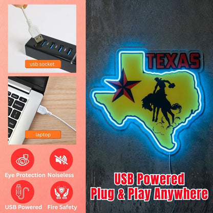 ShineNeon™ Texas State Pride Neon Sign Bucking Bronco Western Wall Decor USB Powered - Shineneon