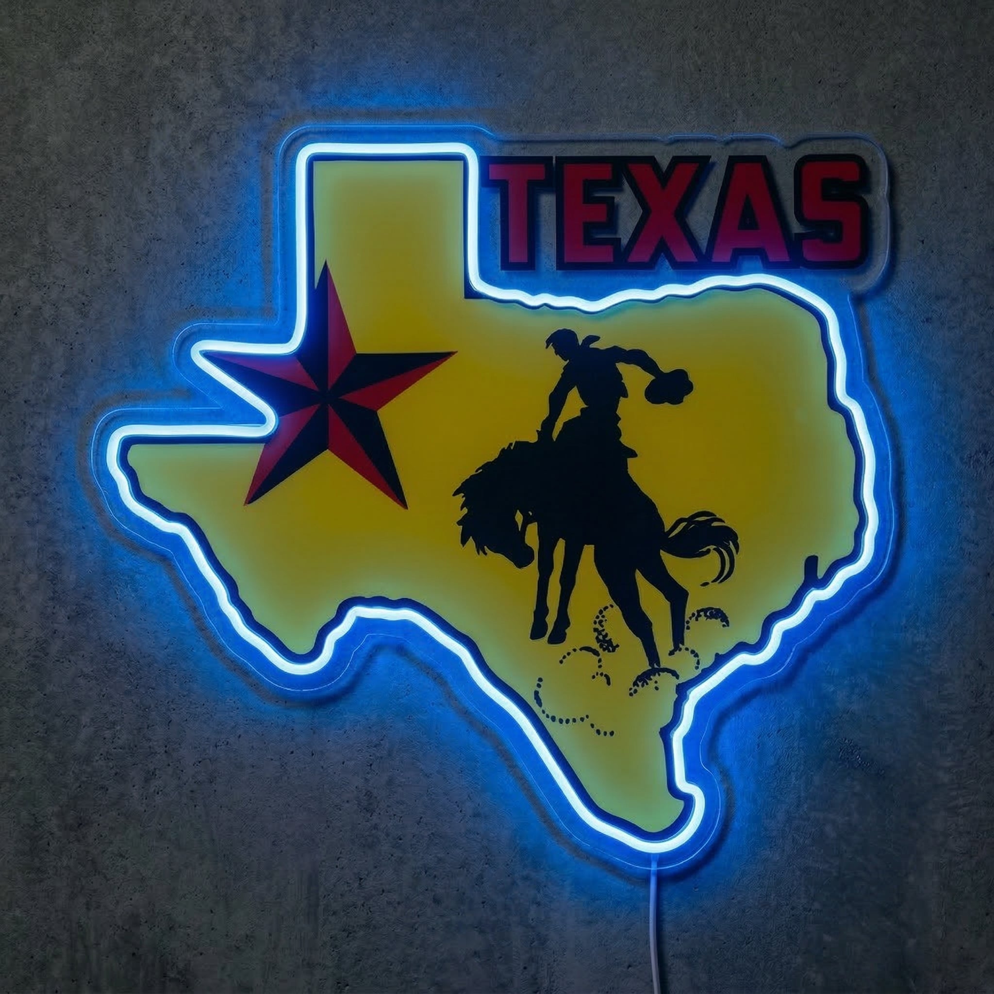 ShineNeon™ Texas State Pride Neon Sign Bucking Bronco Western Wall Decor USB Powered - Shineneon