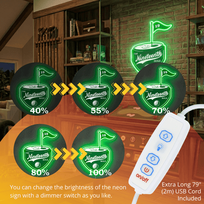 ShineNeon™ The 19th Hole Golf LED Neon Sign Green Pub Decor Bar Wall Art USB Powered - Shineneon