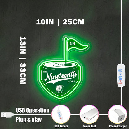 ShineNeon™ The 19th Hole Golf LED Neon Sign Green Pub Decor Bar Wall Art USB Powered - Shineneon