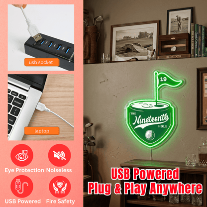 ShineNeon™ The 19th Hole Golf LED Neon Sign Green Pub Decor Bar Wall Art USB Powered - Shineneon