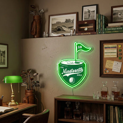 ShineNeon™ The 19th Hole Golf LED Neon Sign Green Pub Decor Bar Wall Art USB Powered - Shineneon