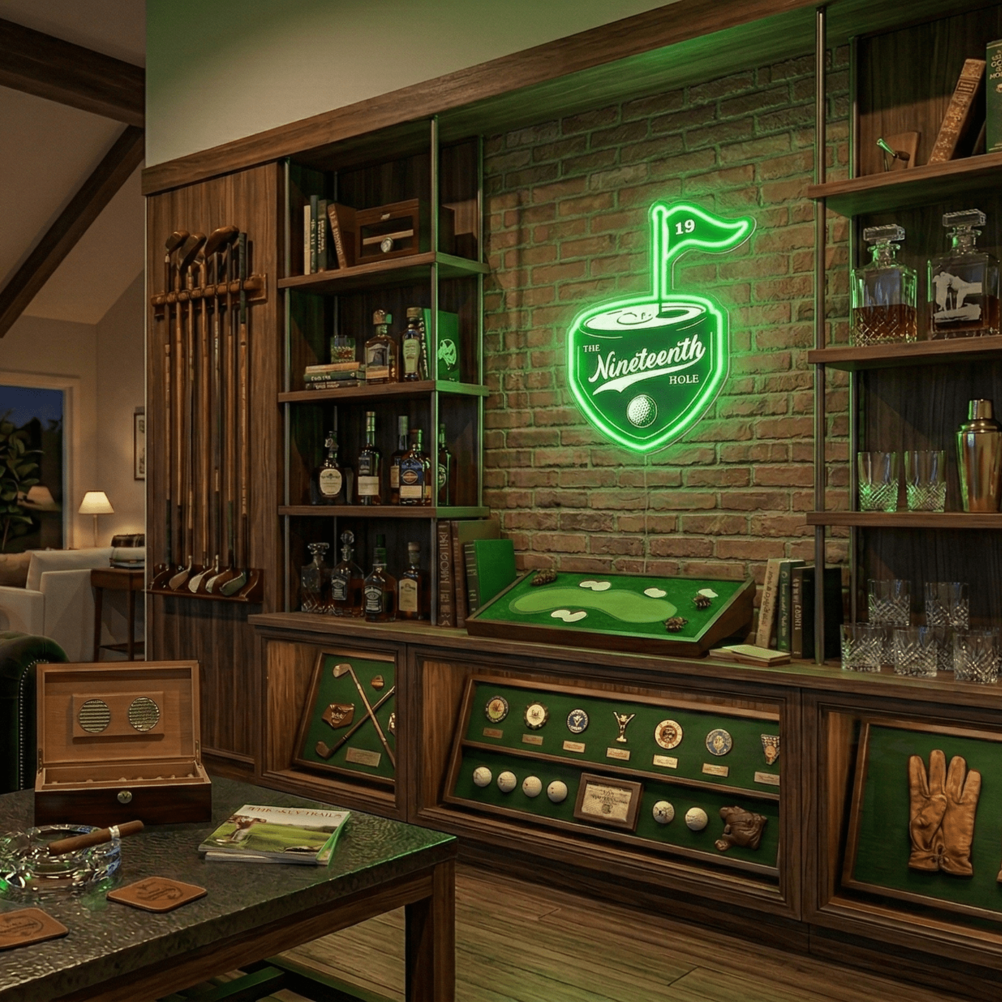 ShineNeon™ The 19th Hole Golf LED Neon Sign Green Pub Decor Bar Wall Art USB Powered - Shineneon