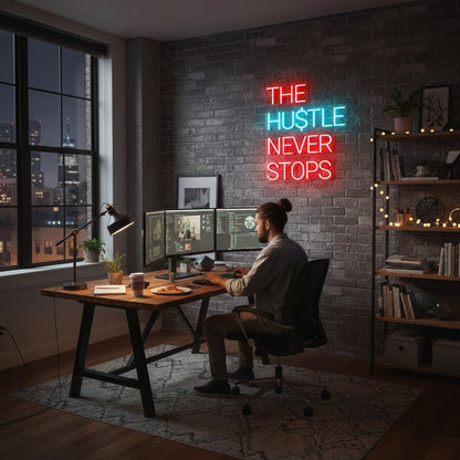 ShineNeon™ The Hustle Never Stops Neon Sign - USB Powered LED Wall Decor - Shineneon