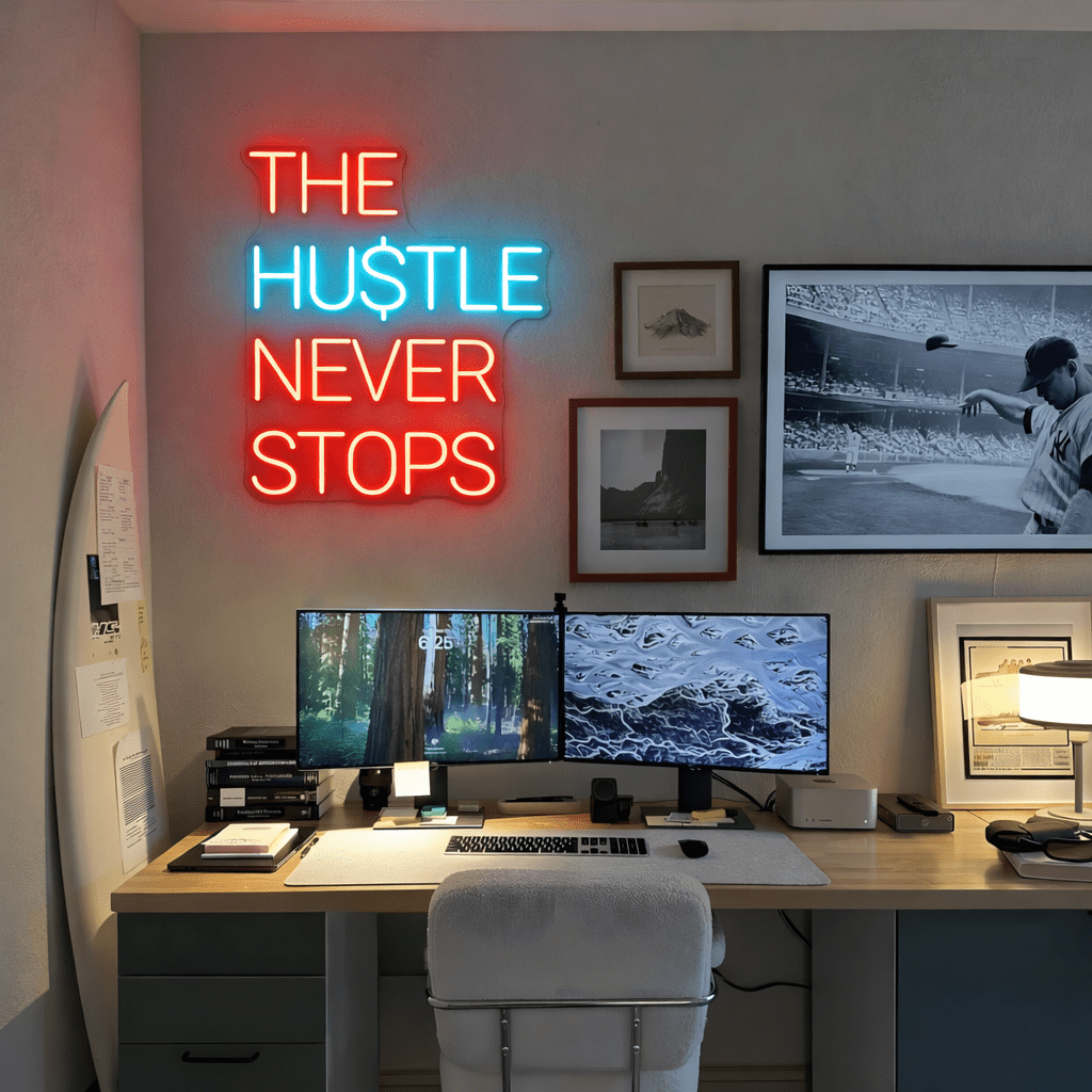 ShineNeon™ The Hustle Never Stops Neon Sign - USB Powered LED Wall Decor - Shineneon