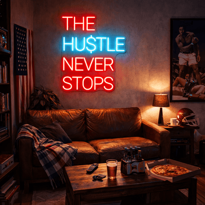 ShineNeon™ The Hustle Never Stops Neon Sign - USB Powered LED Wall Decor - Shineneon