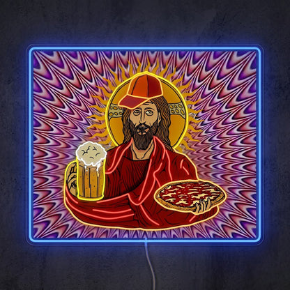 ShineNeon™ Trippy Jesus Beer And Pizza Party Neon Sign USB Power - Shineneon