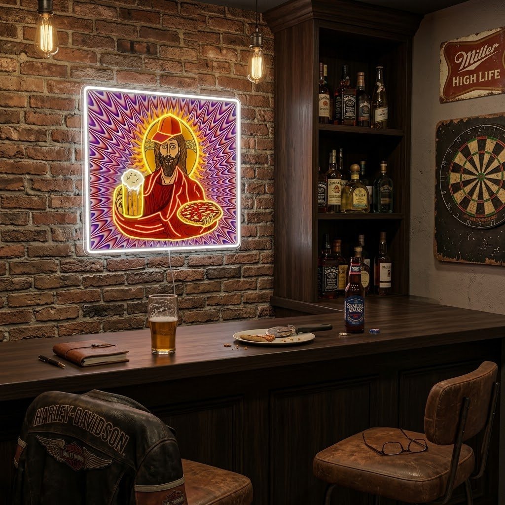ShineNeon™ Trippy Jesus Beer And Pizza Party Neon Sign USB Power - Shineneon