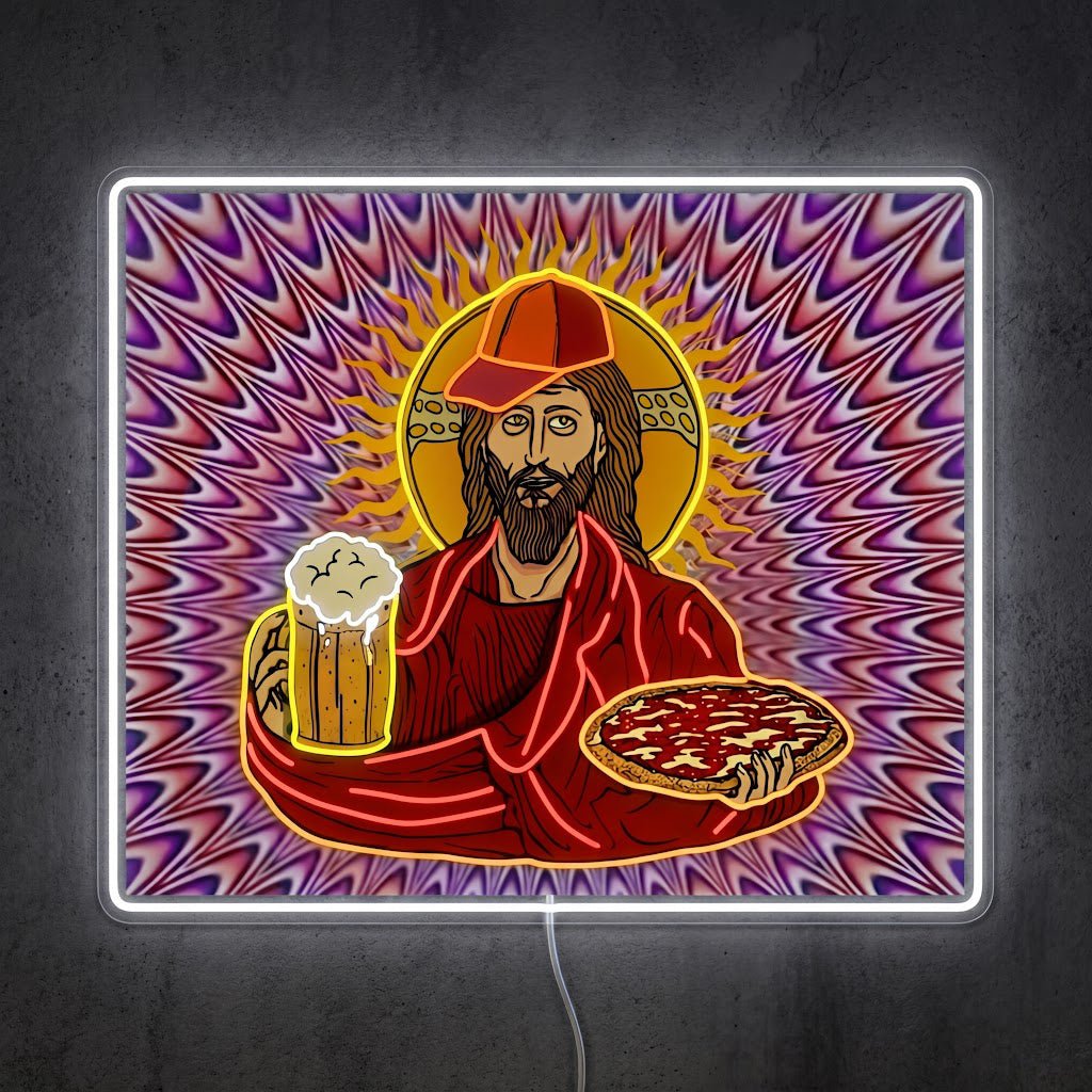 ShineNeon™ Trippy Jesus Beer And Pizza Party Neon Sign USB Power - Shineneon