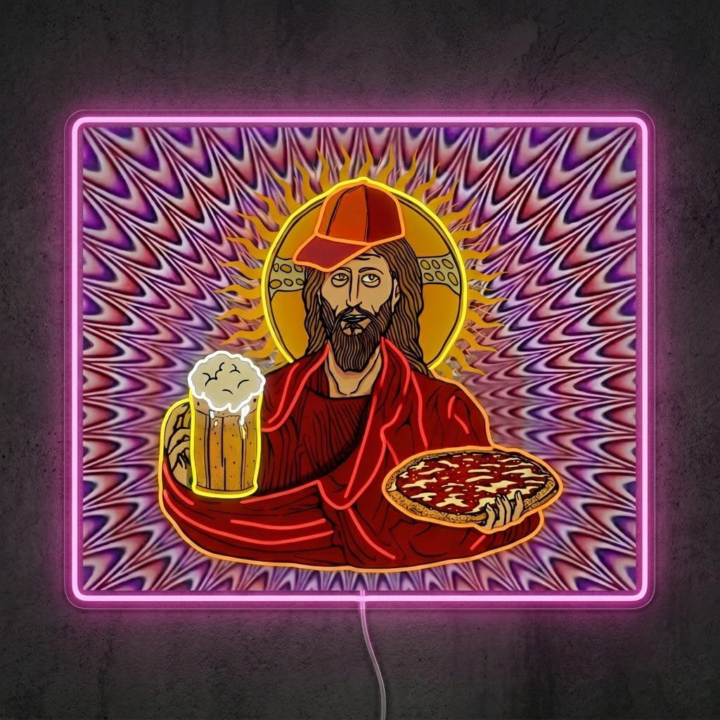 ShineNeon™ Trippy Jesus Beer And Pizza Party Neon Sign USB Power - Shineneon