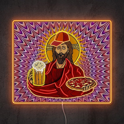 ShineNeon™ Trippy Jesus Beer And Pizza Party Neon Sign USB Power - Shineneon